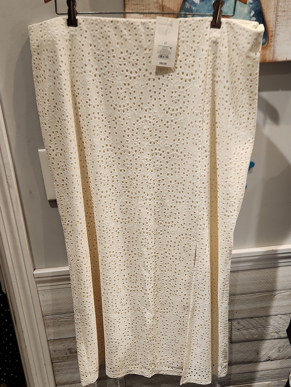 NWT A New Day Women's Juniors Maxi Cream Embroidered Skirt Front Side Slit Sz 17